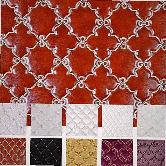100*138cm Faux Leather Sponge Quilted Fabric Embroidered Car Wall Upholstery