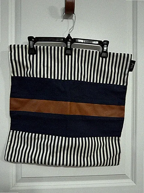 18" Pillow Cover, Neutral Boho Stripe with Faux Leather Accent Total Of 2 Pieces