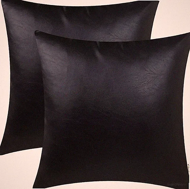 2-Pack Faux Leather Throw Pillow Case, Black, Size 17.5 Inch