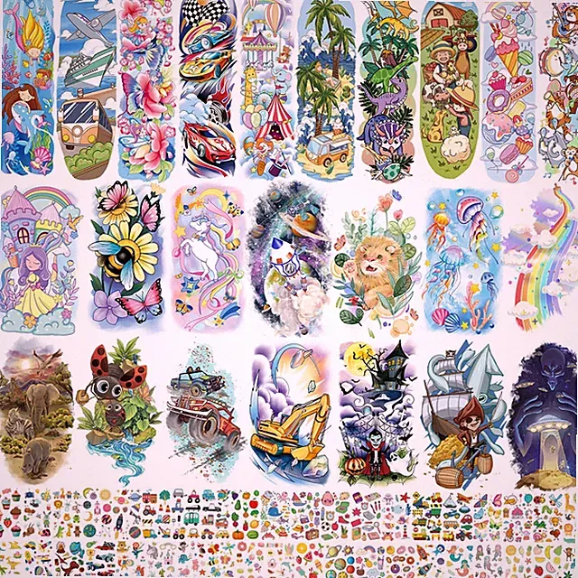 66 Sheets Full & Half Arm Temporary Tattoos Sleeves for Kids, Mixed Size Fake Ta