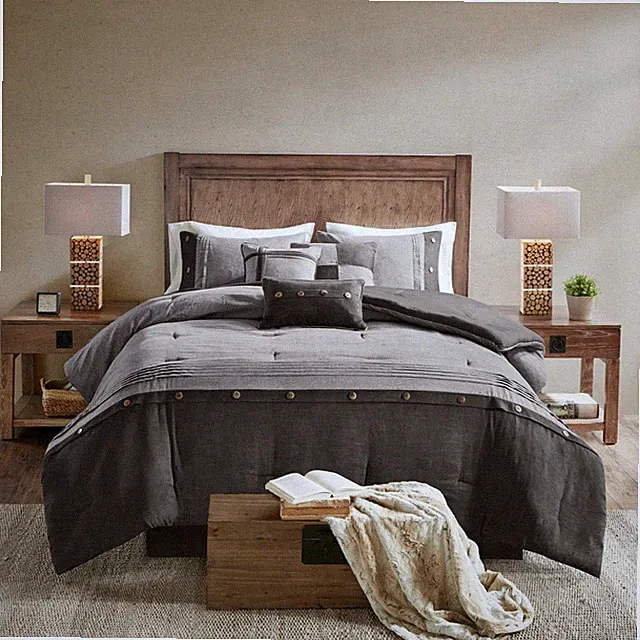 7 Piece Faux Suede Comforter Set Grey Queen