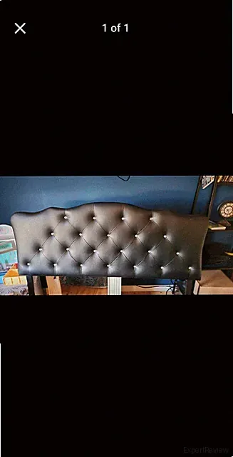 Black Faux Leather Tufted Headboard Diamond Pattern Bed Frame Mounted
