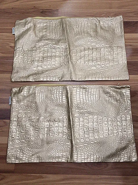 BRAWARM Gold Faux Croc Leather Throw Pillow Case Set Of 2 Size 20” X 12” in NEW