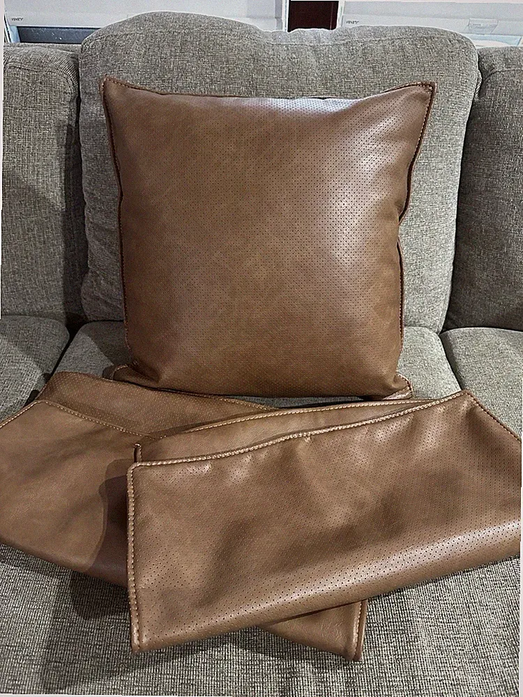 Brown Faux Leather Buttery-soft Pillow Cases 3 Brand New Condition!