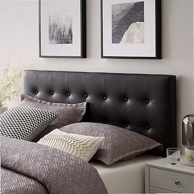 Chic Black Faux Leather Tufted Full Headboard by Emily
