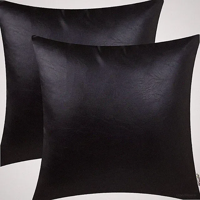 Chic Solid Black Faux Leather Pillowcases - 2 Pack 18x18 Inches for Decoration