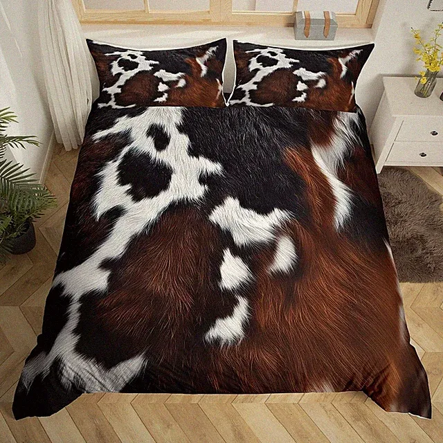 Cow Fur Print Duvet Cover Set King Kids Cowhide Leather Hair Bedding Set Wome...