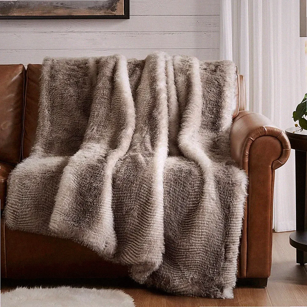 Extra Long Pile Faux Leather Throw, Luxury Fluffy Throw, Sofa Home Decorations