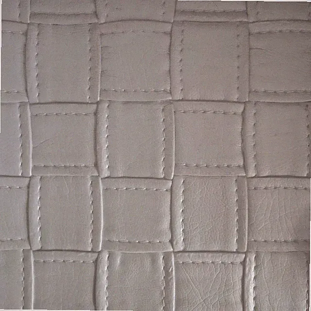 Faux Leather Patchwork Quilted Leatherette Fabric Material - WHITE