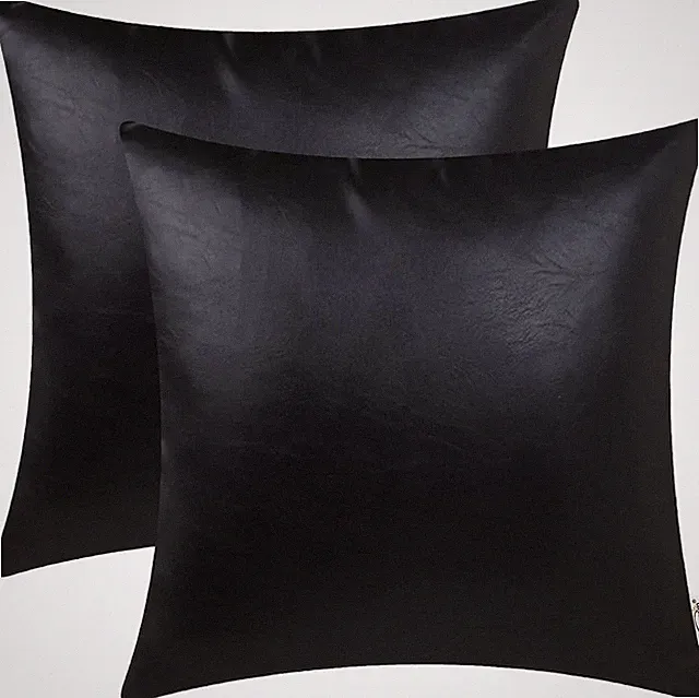Faux Leather Throw Pillow Covers 20x20 Black Pack of 2 Couch Bed Sofa