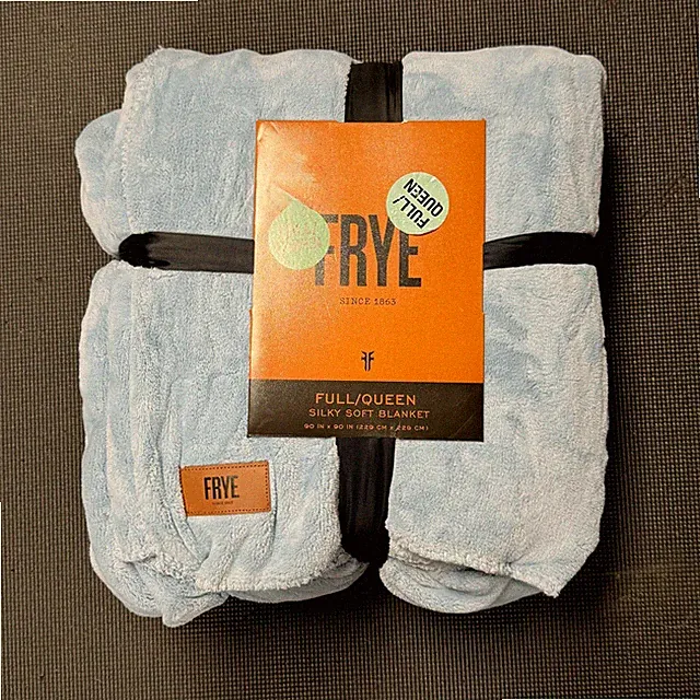 Frye Blue Silky Soft Queen / Full Blanket Fleece Plush 90 x 90 in. Leather Patch