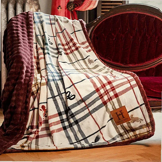 Harry Potter Academic Plaid Tartan Crest with Faux Leather Patch and Milky Mink