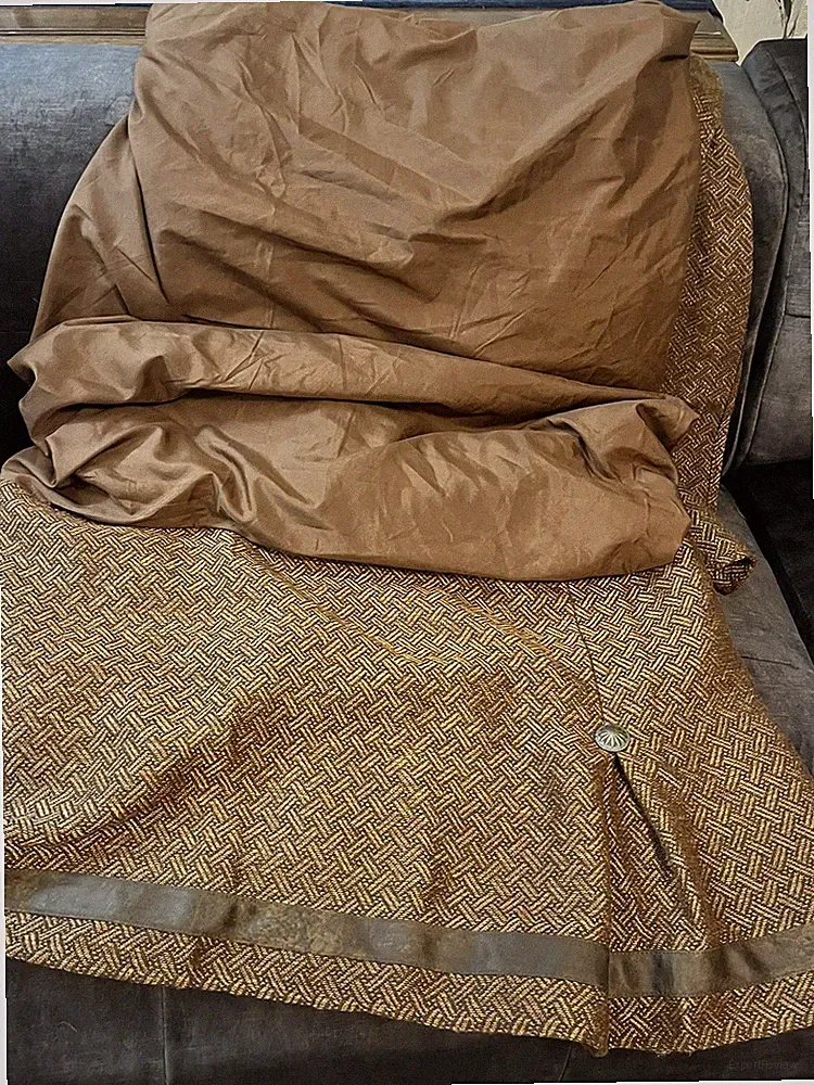 HiEnd Accents Copper Brown With Chocolate Faux Leather Strip Queen Size Bedskirt