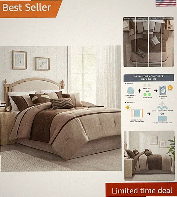Palisades Comforter Set Modern Faux Suede Pieced Stripe Design, All Season Do...