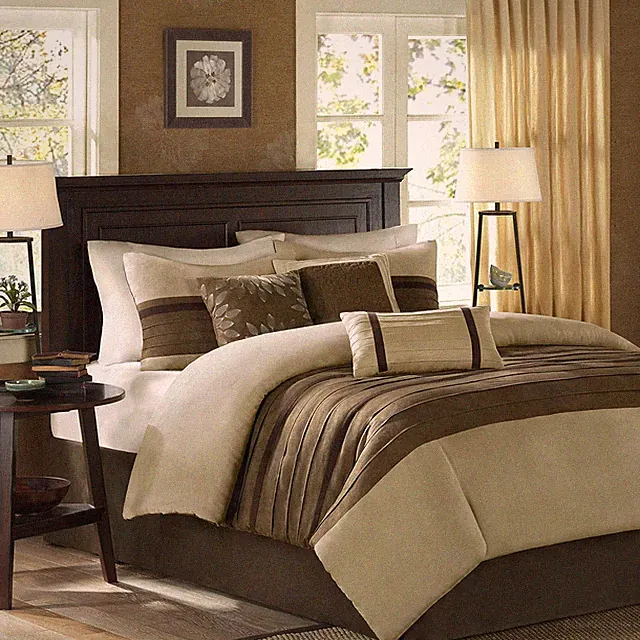 Palmer Comforter Set-Luxury Faux Suede Design, Striped Accent, All Season down A