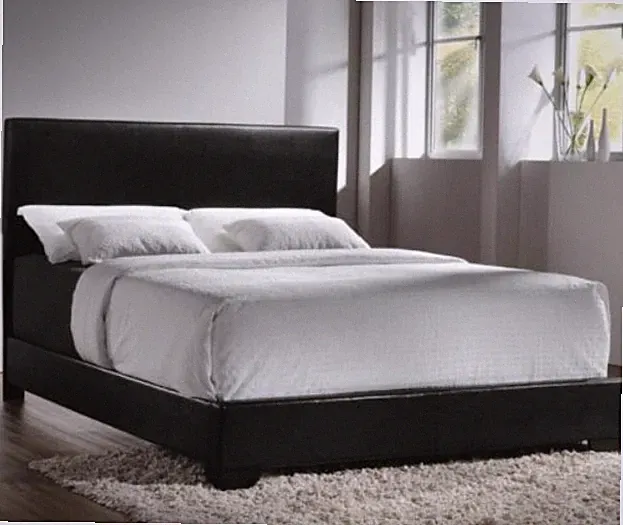 Queen Size Bed Complete Set Faux Leather Frame Bedroom Headboard Furniture Black