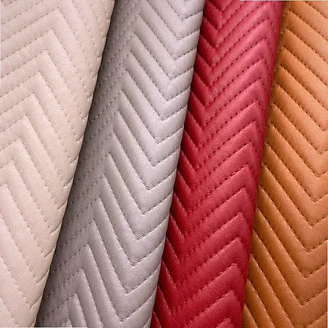 Quilted Faux Leather Fabric - Solid V Shaped Emborided PU Leather 16"x54"