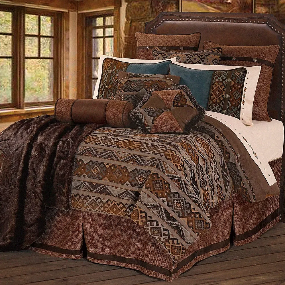 Rio Grande 7-Piece Super King Duvet Cover Set in Brown Faux Leather