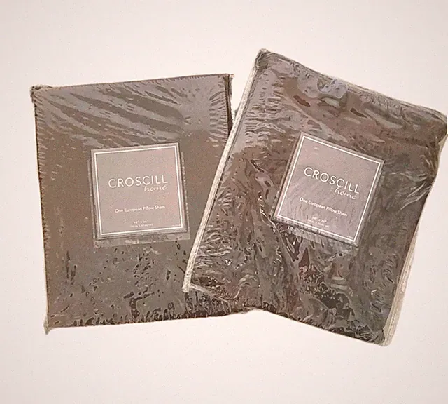 Set Of 2 Croscill Plateau Faux Leather Euro Pillow Shams 26"x26" New Brown/Rust
