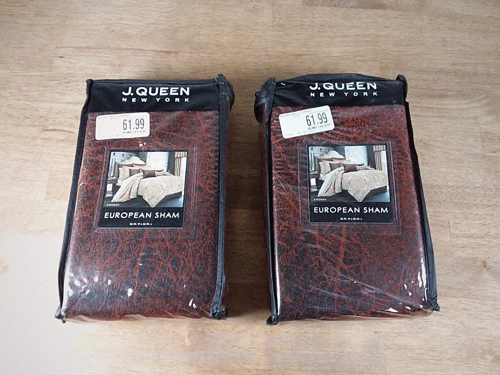 Set of 2 New J Queen New York European Euro Shams 26 x 26" Faux dark leather