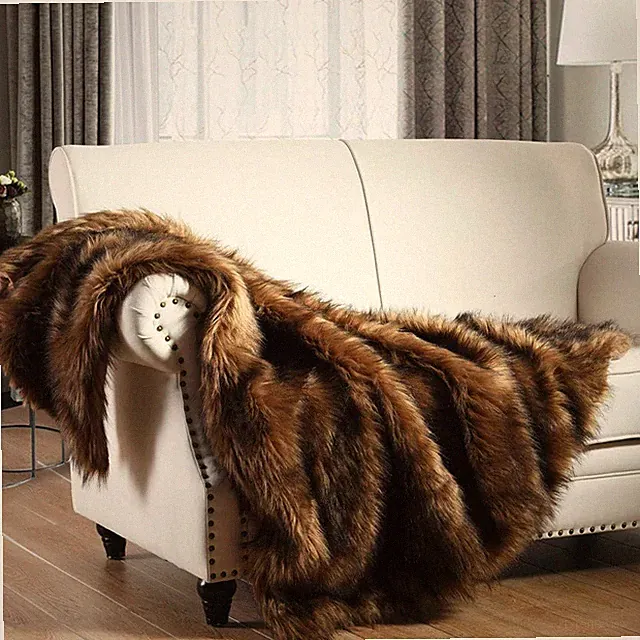Shaggy Faux Leather Blanket,Shaggywith Black TrimBlanket,Decorative BlanketScarf