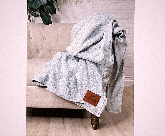 Sweater Fleece Blanket: Engraved Leather Patch, Cozy Throw