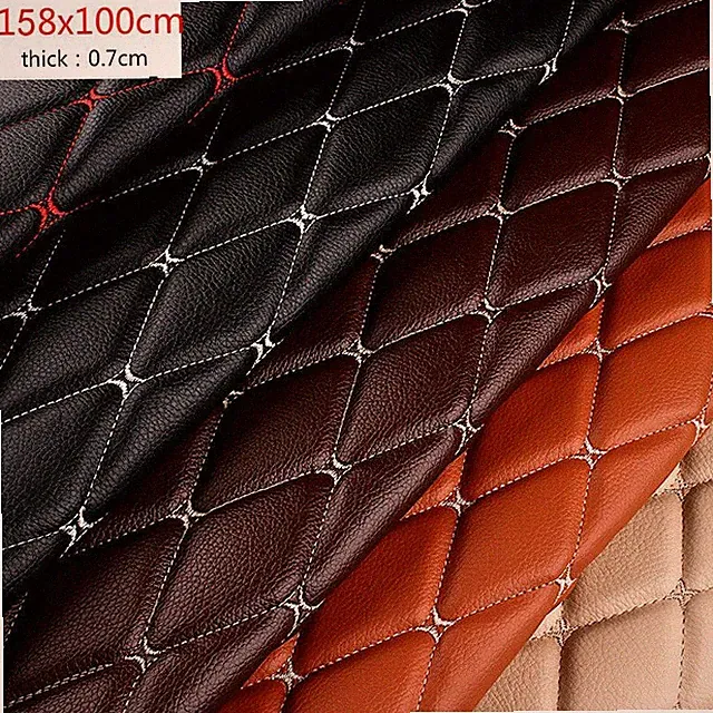 Thick Faux Leather Fabric Sponge Quilted Embroidered Car Interior Decor Material