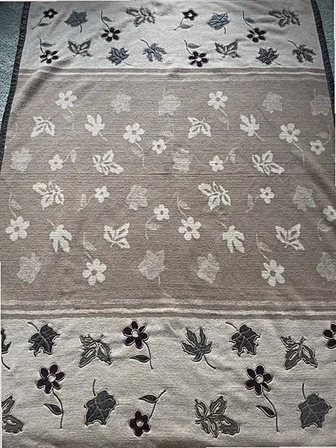 WOOLRICH LEAVES & FLOWERS BLANKET 50"X68" FAUX LEATHER CORDUROY CREAM TAN PLUSH